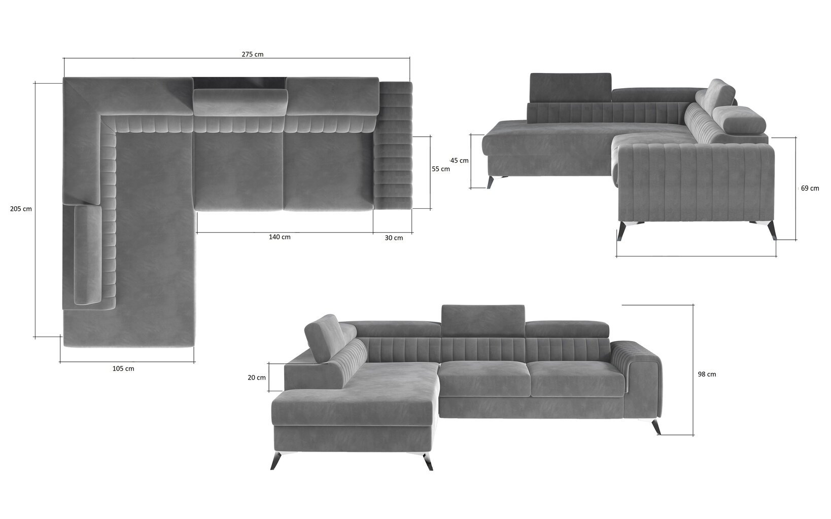 Stūra dīvāns NORE Laurence 16, smilškrāsas цена и информация | Stūra dīvāni | 220.lv