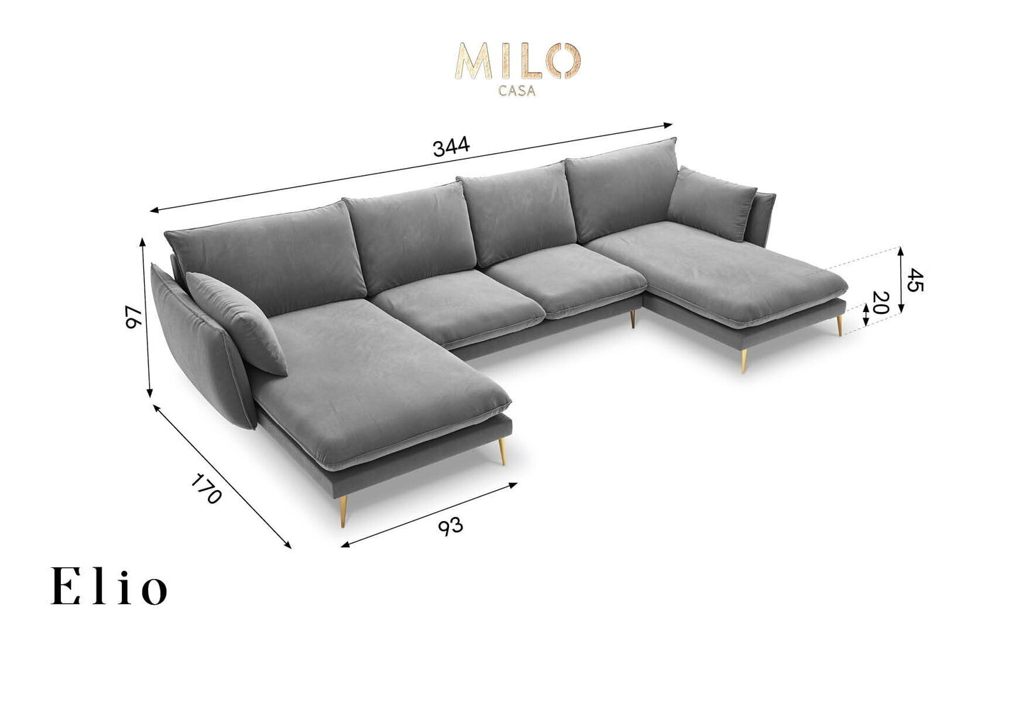 Stūra dīvāns Milo Casa Elio 6S-V, melns cena un informācija | Stūra dīvāni | 220.lv