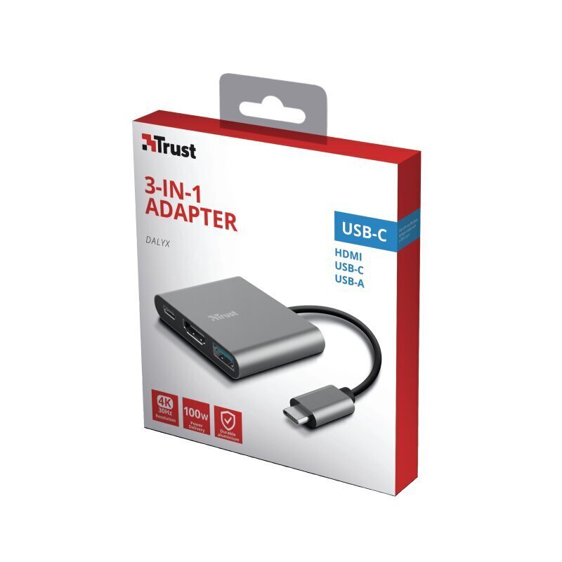 Adapteris Trust Dalyx 3-in-1 USB-C/USB-A/HDMI, 10 cm cena un informācija | Adapteri un USB centrmezgli | 220.lv