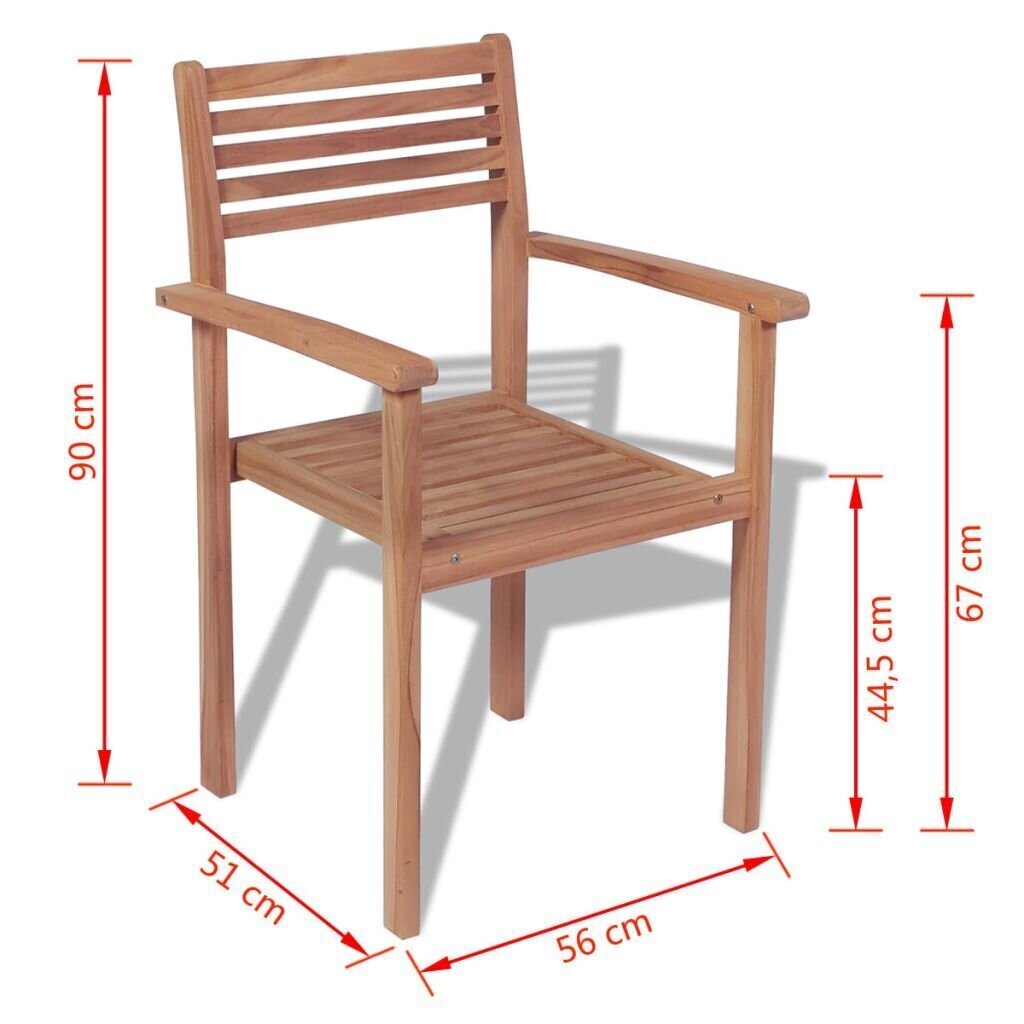 vidaXL dārza krēsli, 2 gab., masīvs tīkkoks, saliekami viens uz otra cena un informācija | Dārza krēsli | 220.lv