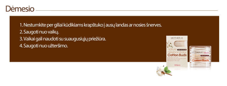 Kokvilnas kociņi uz papīra pamata Mother-K, 300 gab. cena un informācija | Higiēnas preces bērniem | 220.lv