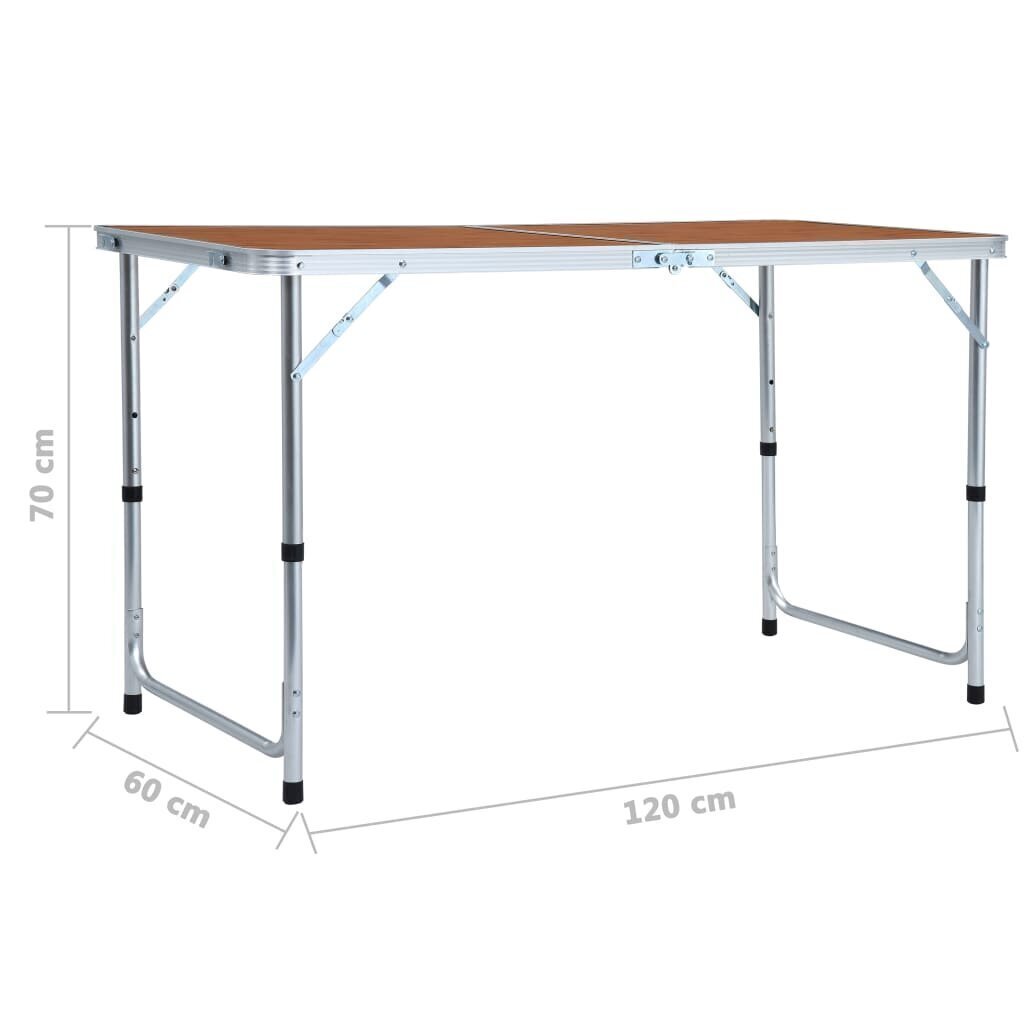 vidaXL saliekams kempinga galds, alumīnijs, 120x60 cm цена и информация |  Tūrisma mēbeles | 220.lv