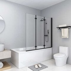 vidaXL salokāmas dušas durvis, 130x138 cm, 3 paneļi, ESG, melnas cena un informācija | Dušas kabīnes | 220.lv