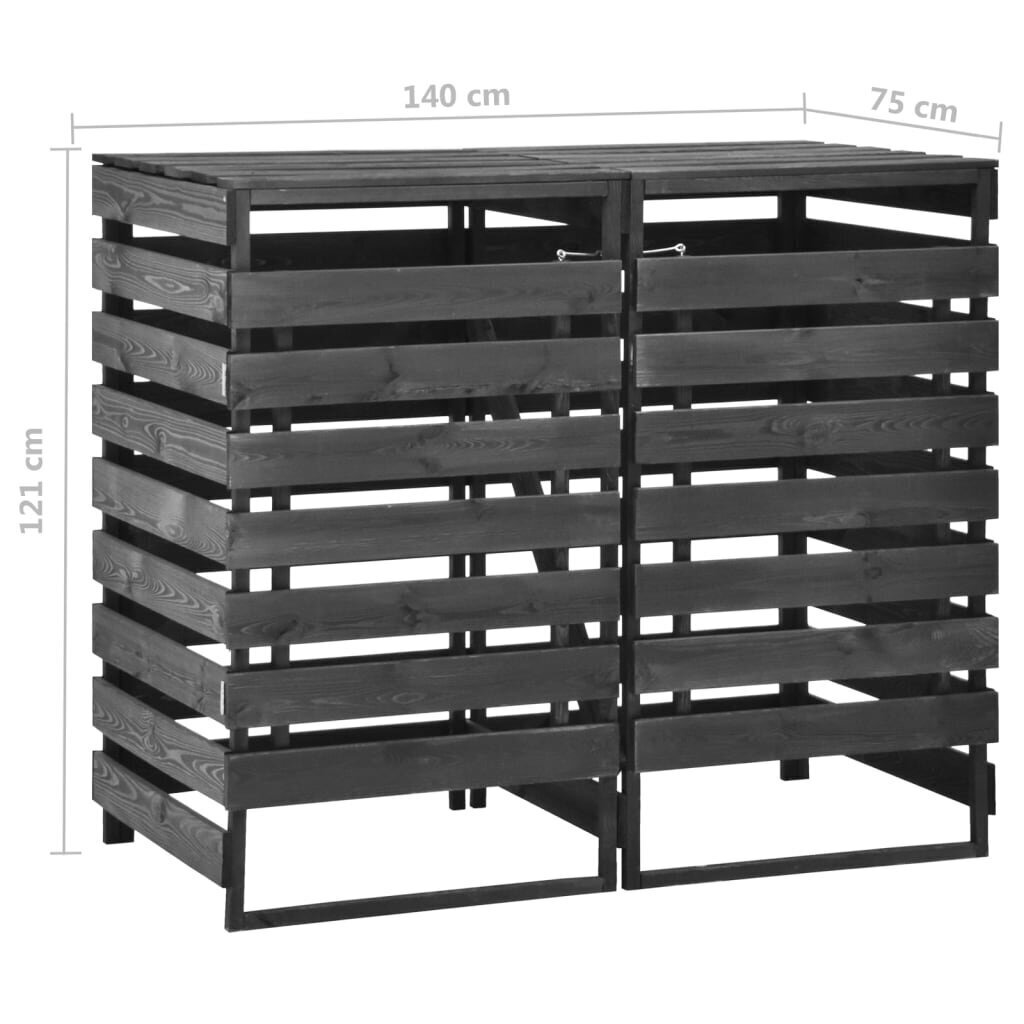 vidaXL 2-daļīga nojume atkritumu konteineriem, 140x75x121 cm, priede cena un informācija | Komposta kastes un āra konteineri | 220.lv