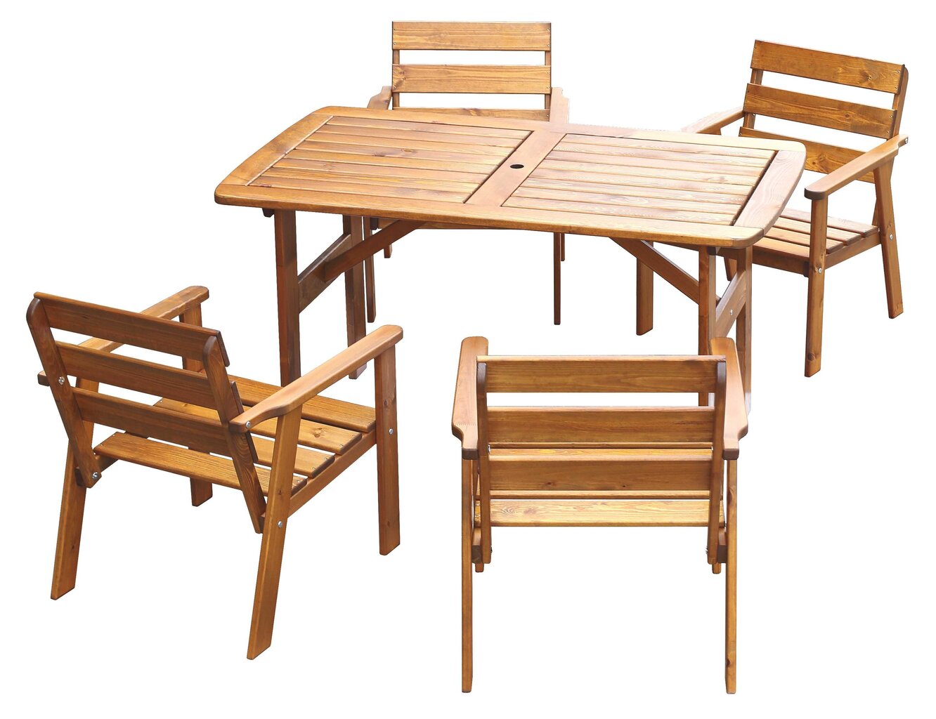Āra mēbeļu komplekts: galds un 4 krēsli, brūnā krāsā, izgatavots Lietuvā cena un informācija | Dārza mēbeļu komplekti | 220.lv