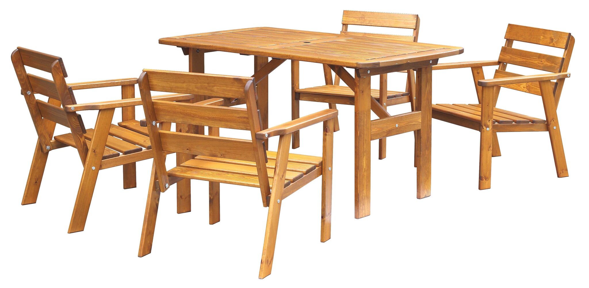 Āra mēbeļu komplekts: galds un 4 krēsli, brūnā krāsā, izgatavots Lietuvā cena un informācija | Dārza mēbeļu komplekti | 220.lv