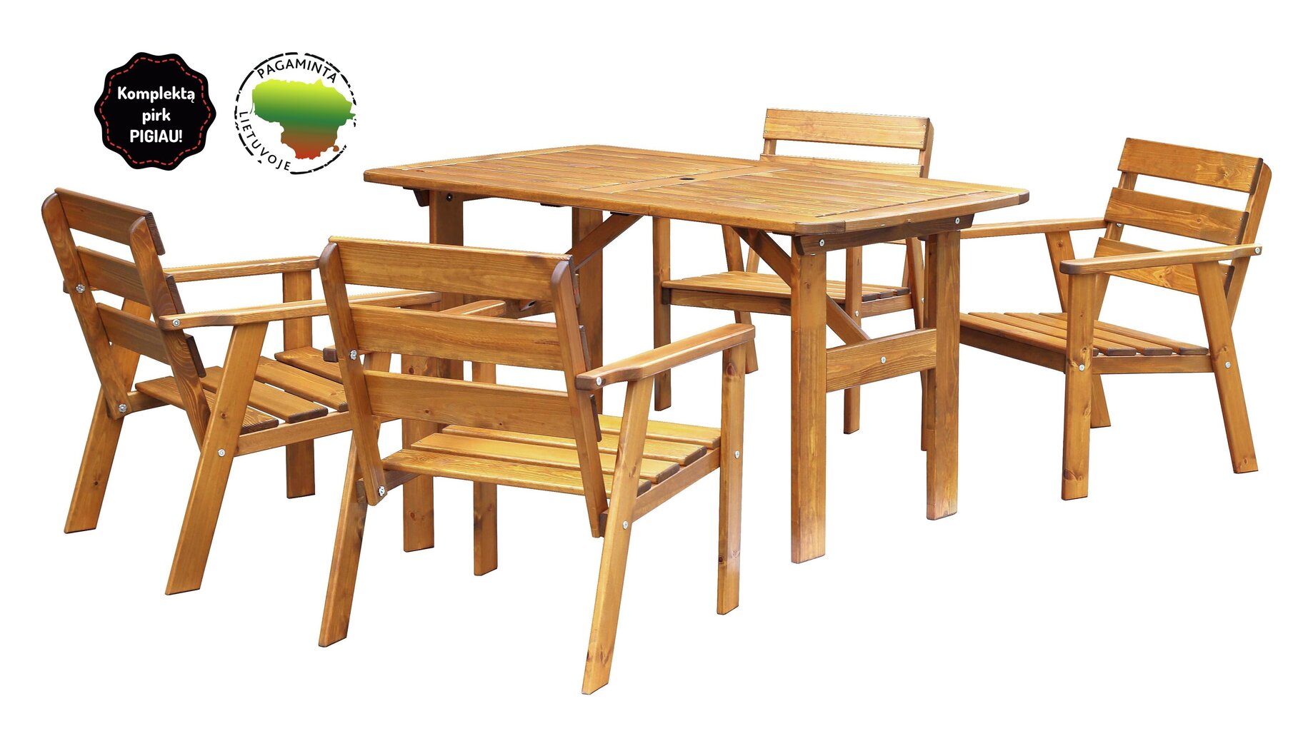 Набор наружной мебели: стол и 4 стула, коричневый, сделано в Литве цена |  220.lv