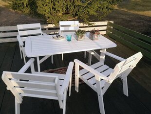 Āra mēbeļu komplekts: galds un 4 krēsli, baltā krāsā, izgatavots Lietuvā цена и информация | Комплекты уличной мебели | 220.lv
