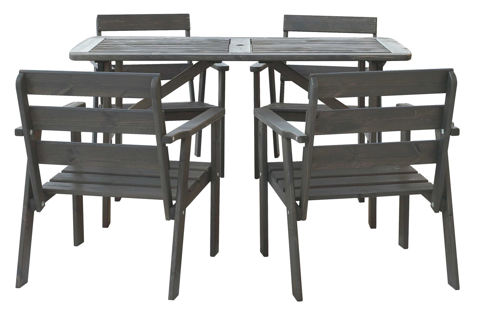 Āra mēbeļu komplekts: galds un 4 krēsli, pelēkā krāsā, izgatavots Lietuvā cena un informācija | Dārza mēbeļu komplekti | 220.lv