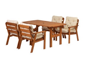 Brūns āra mēbeļu komplekts - galds un 4 krēsli ar gaiši bēšiem spilveniem, ražots Lietuvā kaina ir informacija | Dārza mēbeļu komplekti | 220.lv