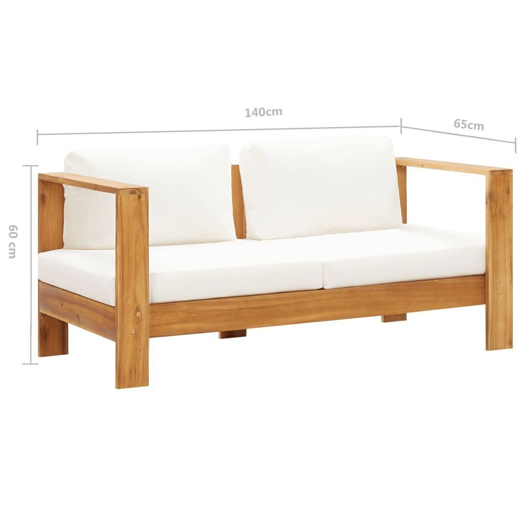 VidaXL dārza dīvāns ar matračiem, 140 cm, akācijas masīvkoks cena un informācija | Dārza soli | 220.lv