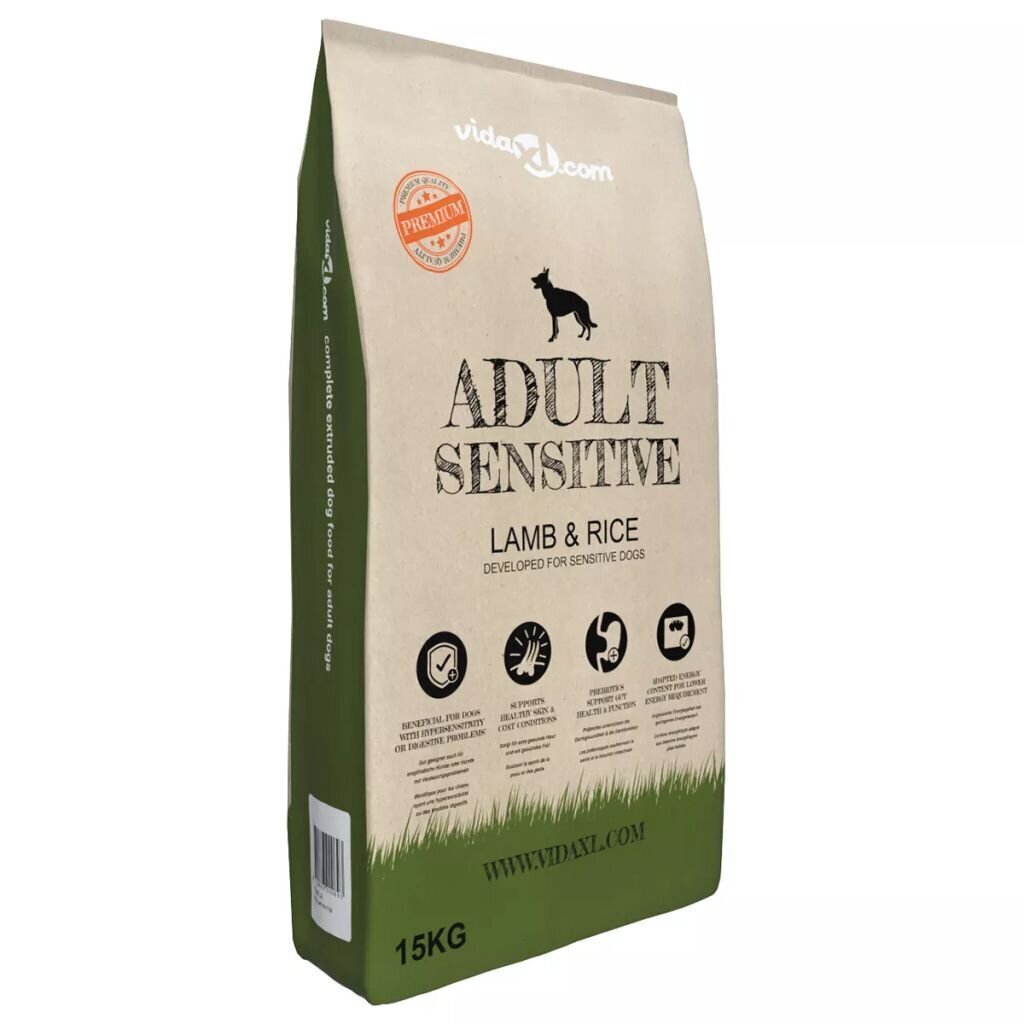 vidaXL suņu sausā barība, Adult Sensitive Lamb & Rice, Premium, 15 kg cena un informācija | Sausā barība suņiem | 220.lv