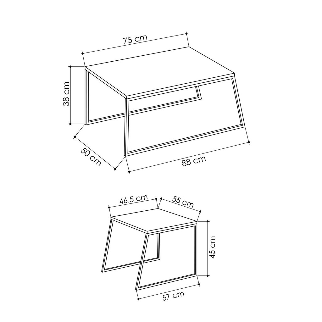 2-u kafijas galdiņu komplekts Kalune Design 855, balts/melns cena un informācija | Žurnālgaldiņi | 220.lv