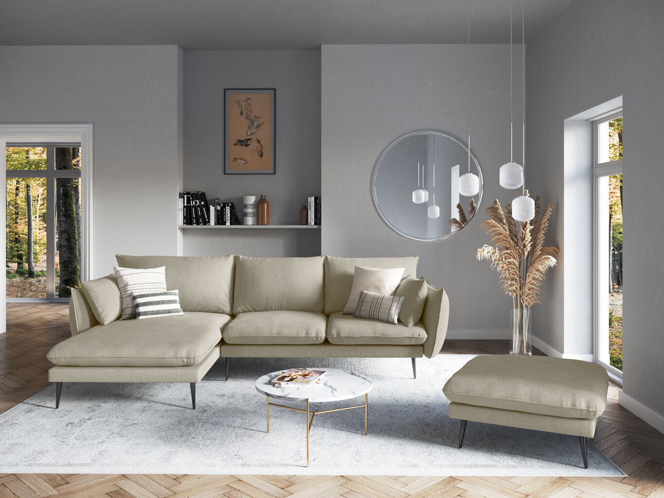 Stūra dīvāns Milo Casa Elio 4S, smilškrāsas/melns цена и информация | Stūra dīvāni | 220.lv