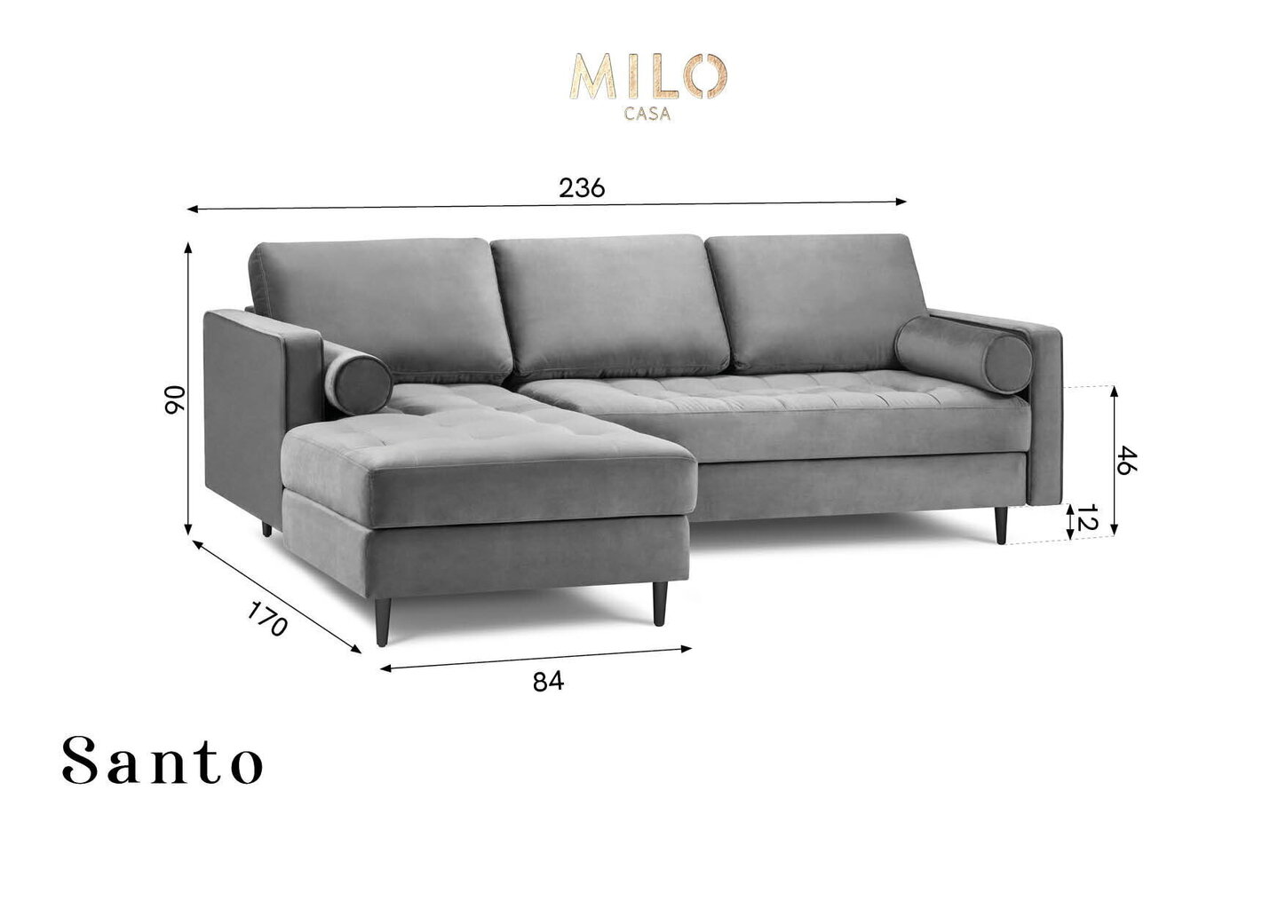 Stūra dīvāns Milo Casa Santo 4S-V, smilškrāsas/melns cena un informācija | Stūra dīvāni | 220.lv