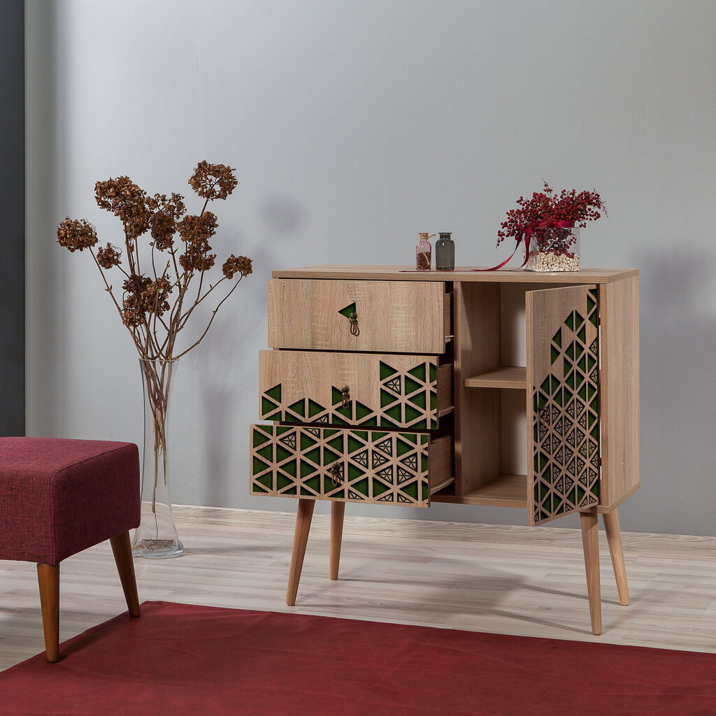 Kumode Kalune Design Dresser 3441, ozola krāsas/zaļa cena un informācija | Kumodes | 220.lv