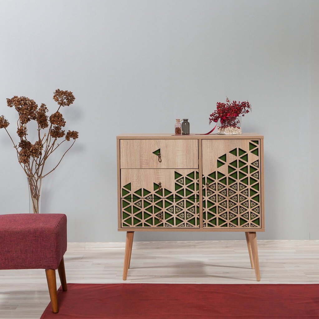 Kumode Kalune Design Dresser 3441, ozola krāsas/zaļa cena un informācija | Kumodes | 220.lv