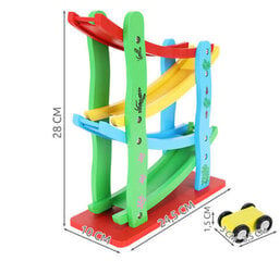 Деревянная автомобильная трасса и 4 машины цена и информация | Игрушки для малышей | 220.lv
