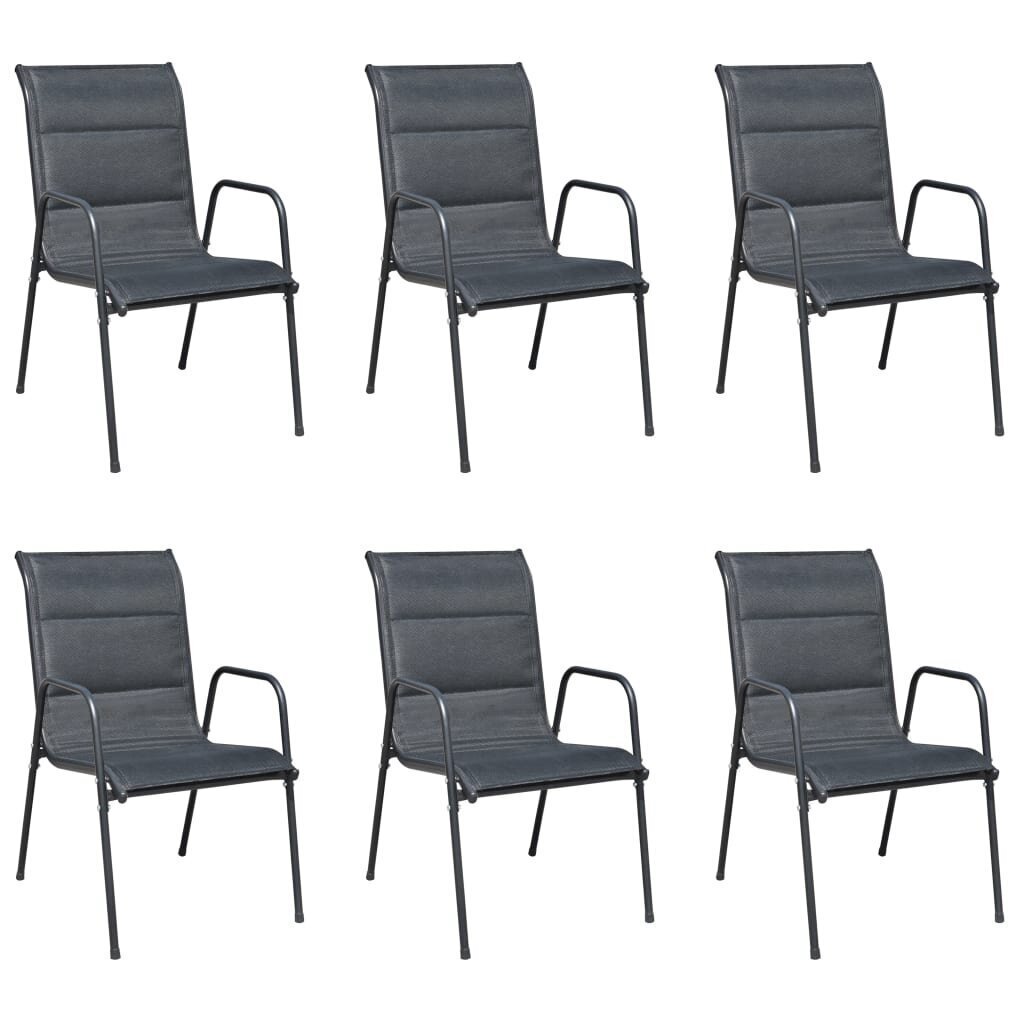 Saliekamie dārza krēsli, 6 gab., tērauds un tekstilēns, melni cena un informācija | Dārza krēsli | 220.lv