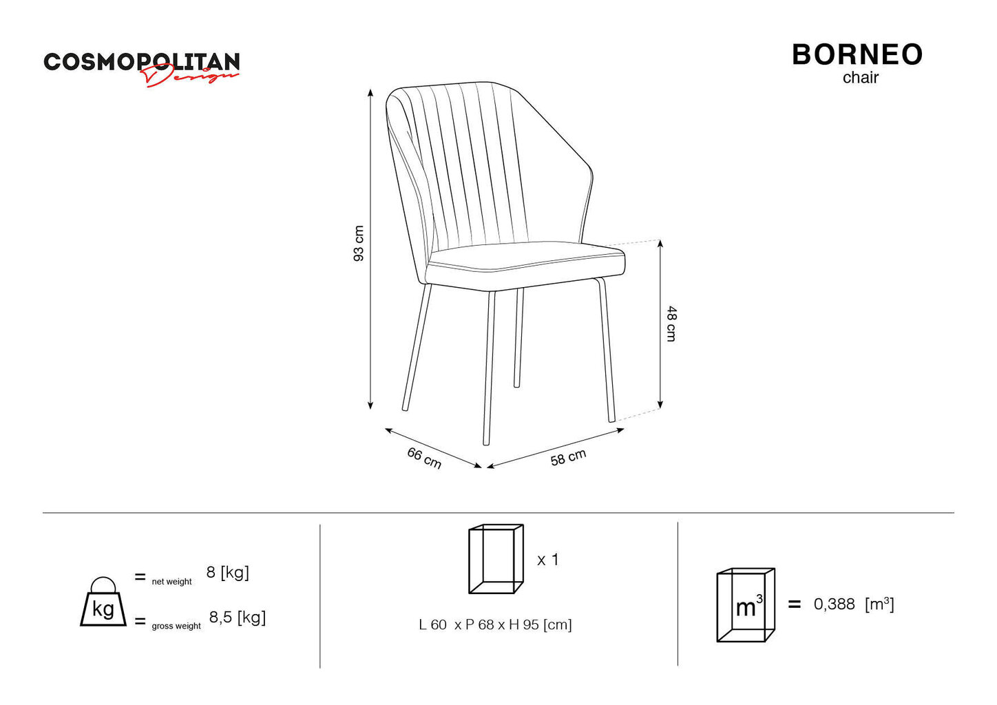 Krēsls Cosmopolitan Design Borneo 7, tumši zils cena un informācija | Virtuves un ēdamistabas krēsli | 220.lv