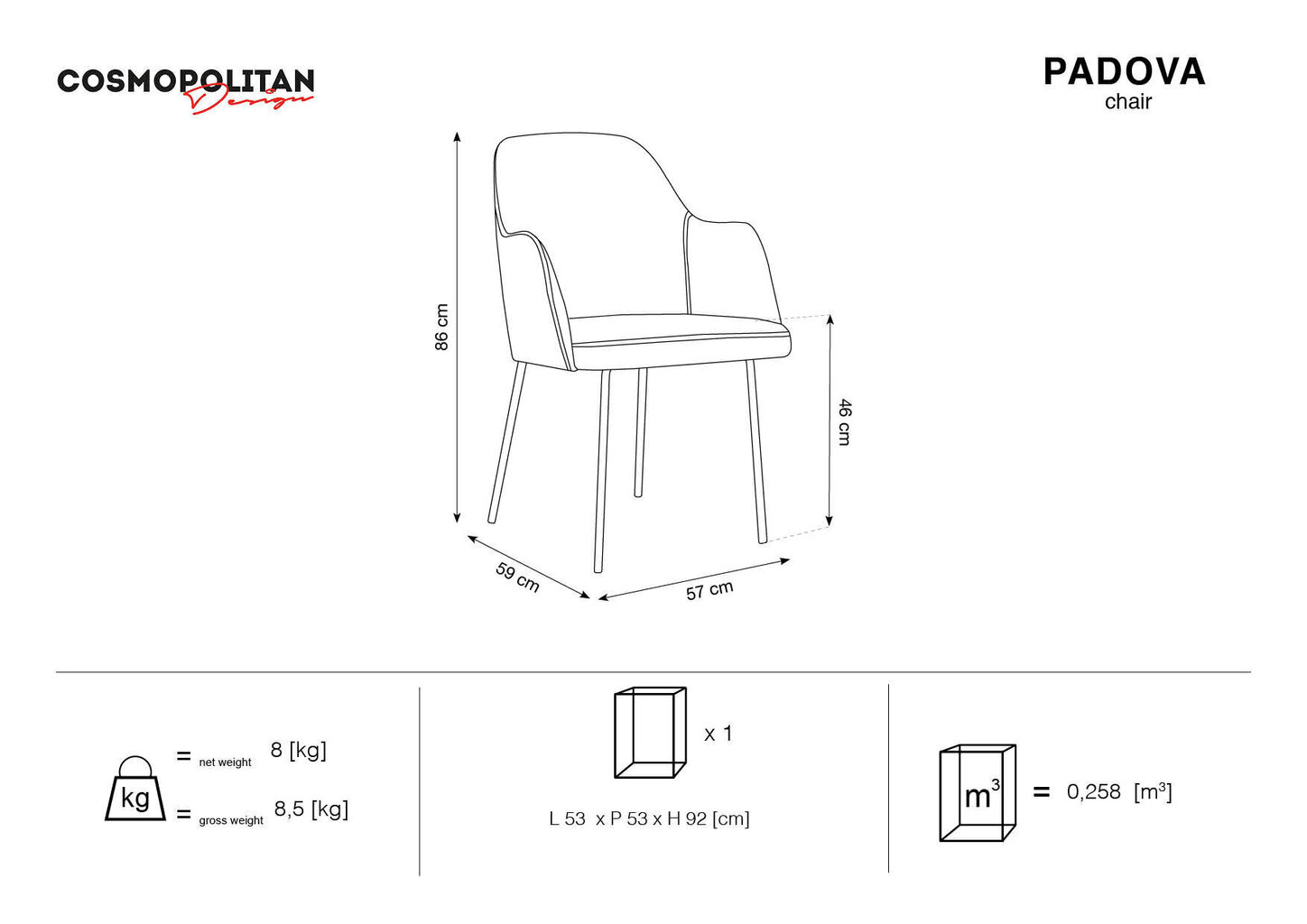 Krēsls Cosmopolitan Design Padova, gaiši zaļas/zeltainas krāsas cena un informācija | Virtuves un ēdamistabas krēsli | 220.lv