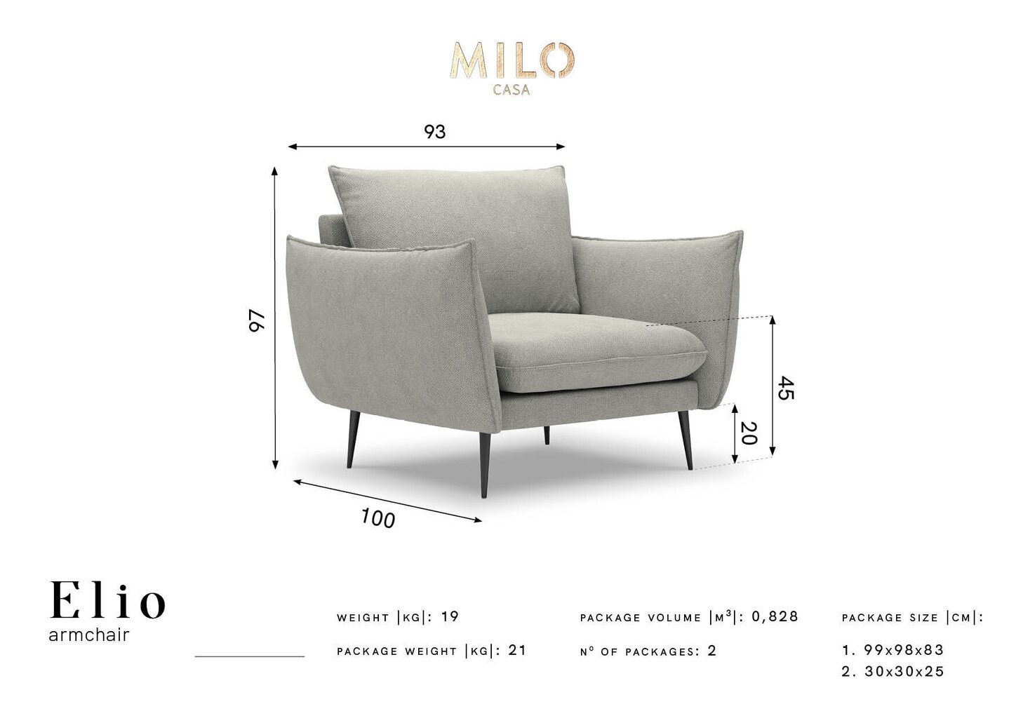 Krēsls Milo Casa Elio, gaiši pelēks/melns цена и информация | Atpūtas krēsli | 220.lv