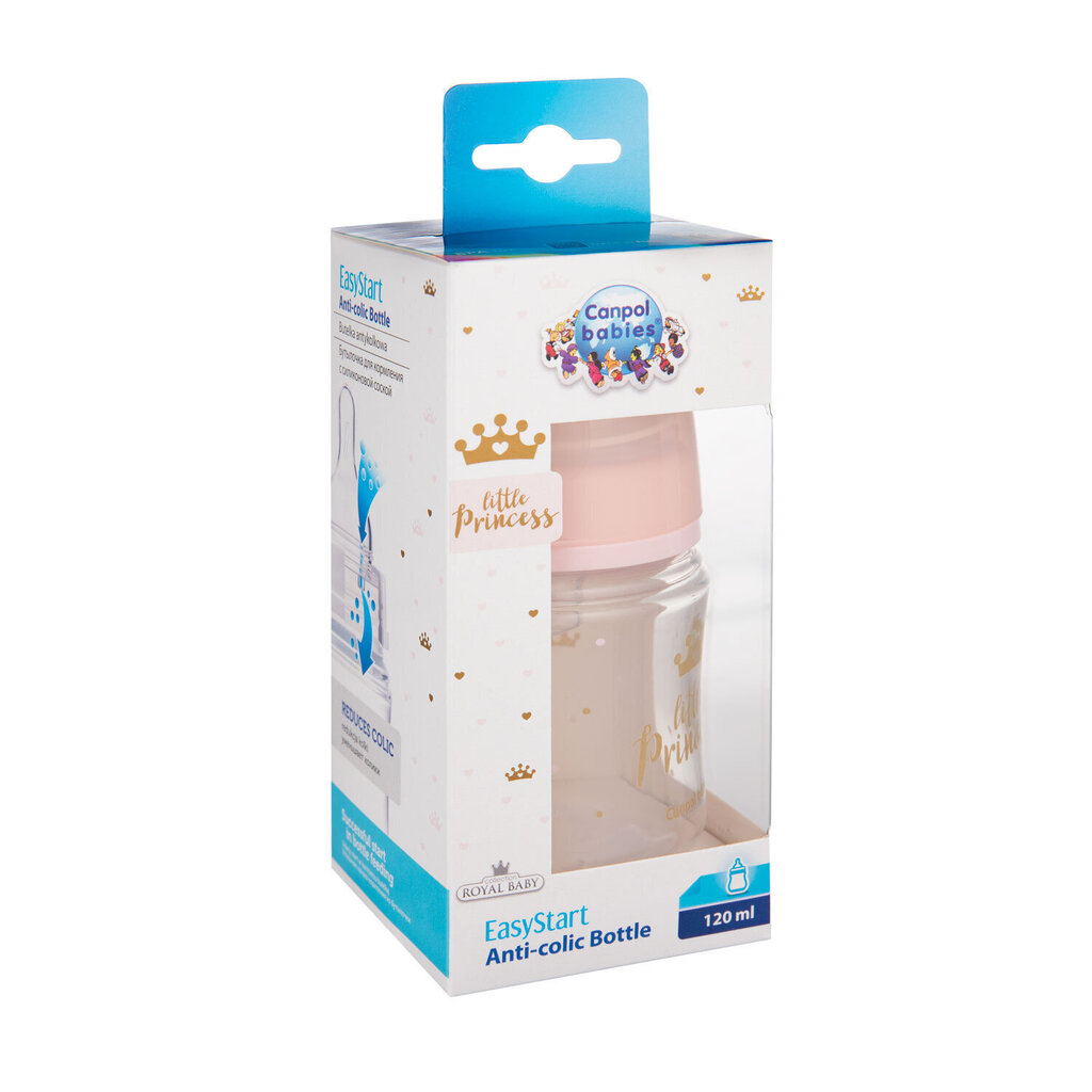 Plata kakla pudelīte Canpol Babies, Anti-colic PP Easy Start Royal Baby, 120 ml, 35/233, pink цена и информация | Bērnu pudelītes un to aksesuāri | 220.lv