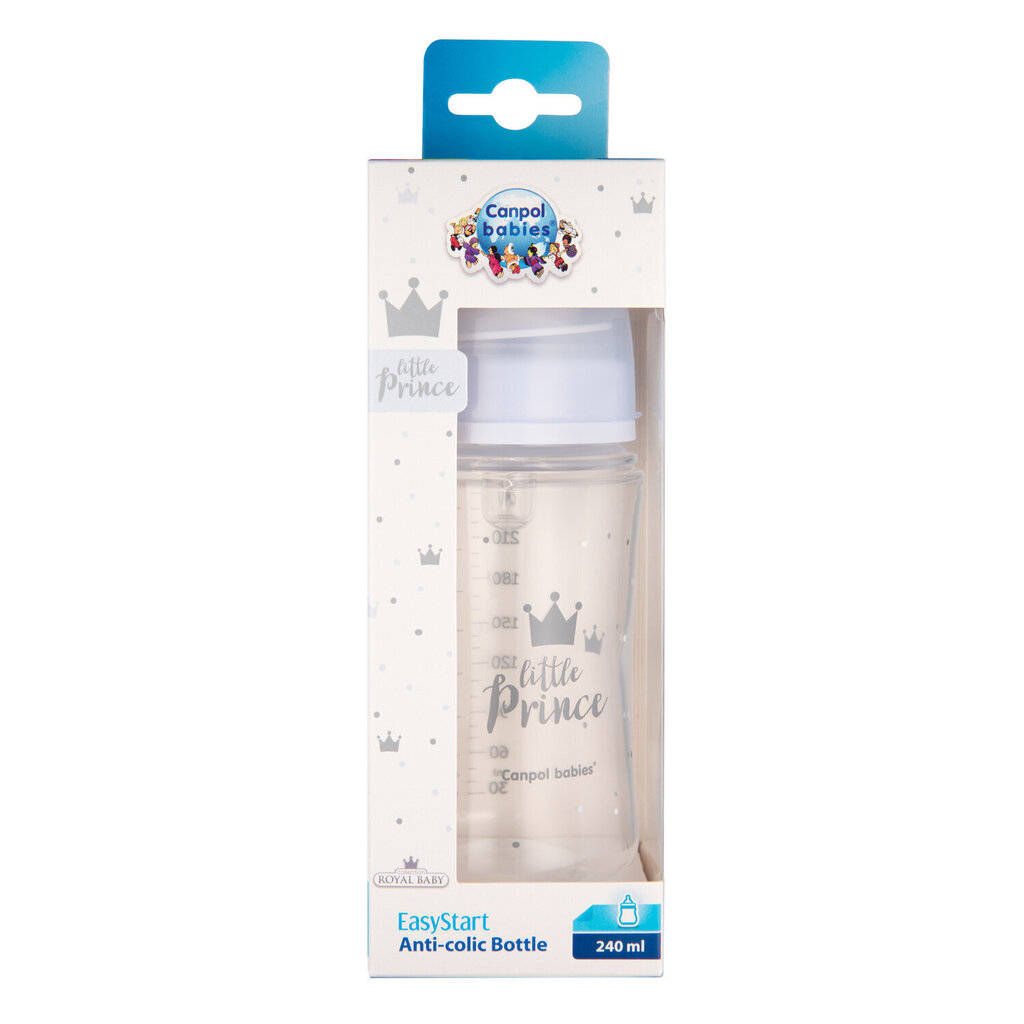 Pudele ar platu kaklu Canpol babies, Anti-colic PP Easy Start Royal Baby, 240 ml, 35/234, blue цена и информация | Bērnu pudelītes un to aksesuāri | 220.lv