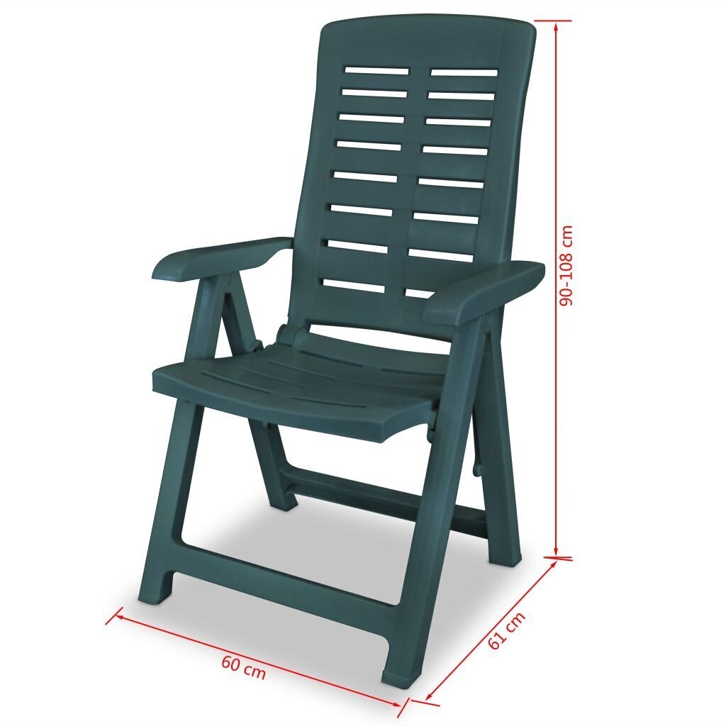 VidaXL atgāžami dārza krēsli, 6 gab., plastmasa, zaļi cena un informācija | Dārza krēsli | 220.lv