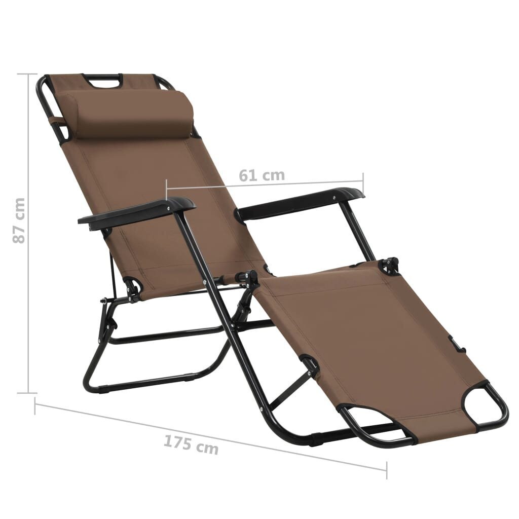 vidaXL sauļošanās krēsli, 2 gab., ar kāju balstu, tērauds, brūni cena un informācija | Sauļošanās krēsli | 220.lv