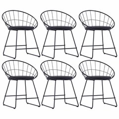 VidaXL krēsli ar mākslīgās ādas sēdekļiem, 6 gab., melns tērauds cena un informācija | Virtuves un ēdamistabas krēsli | 220.lv