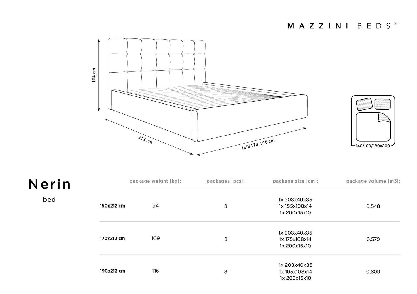 Gulta Mazzini Beds Nerin 1, 140x200cm, smilškrāsas cena un informācija | Gultas | 220.lv