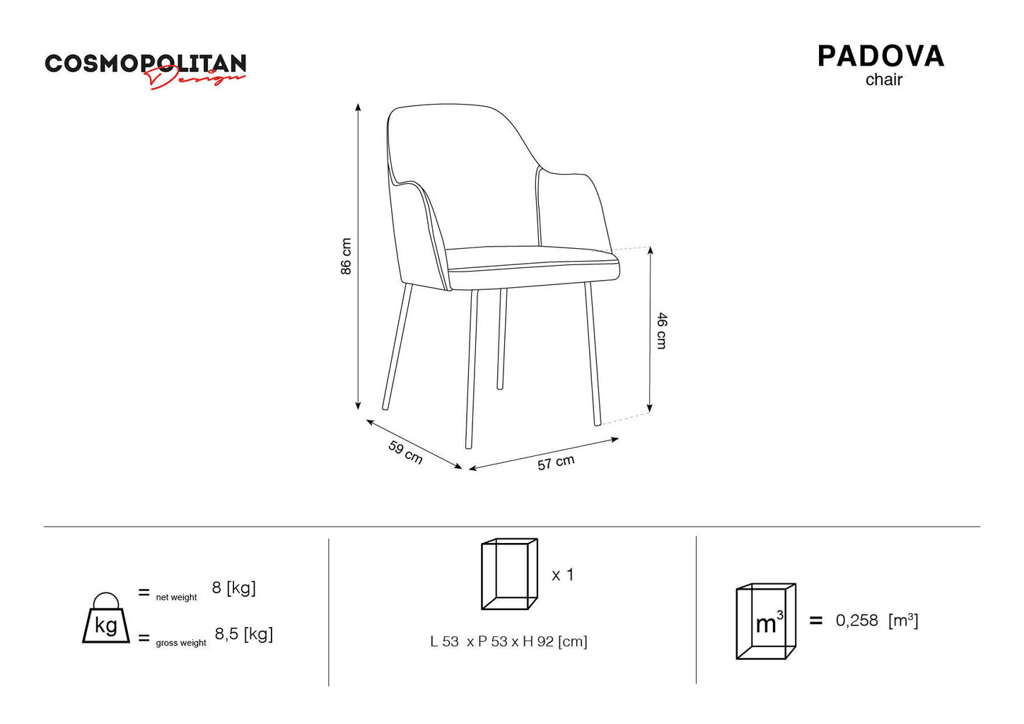 Krēsls Cosmopolitan Design Padova, smilškrāsas/zeltainas krāsas цена и информация | Virtuves un ēdamistabas krēsli | 220.lv