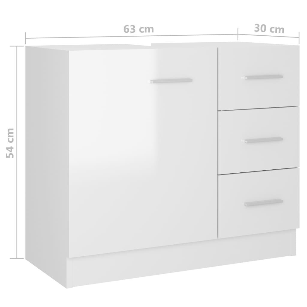 vidaXL izlietnes skapītis, spīdīgi balts, 63x30x54 cm, skaidu plāksne cena un informācija | Vannas istabas mēbeļu komplekti | 220.lv