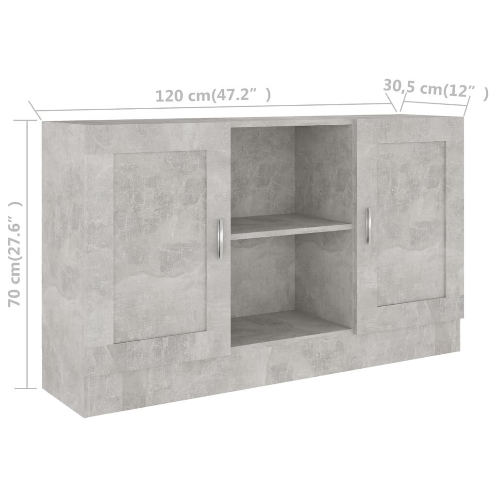 vidaXL kumode, betona pelēka, 120x30,5x70 cm, kokskaidu plātne cena un informācija | Skapīši viesistabai | 220.lv