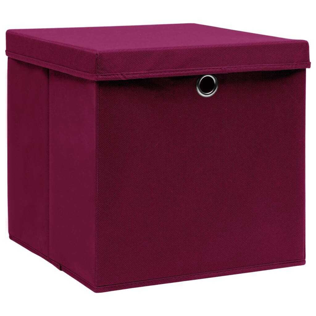 vidaXL uzglabāšanas kastes ar vāku, 10 gab., 32x32x32 cm, sarkanas цена и информация | Veļas grozi un mantu uzglabāšanas kastes | 220.lv