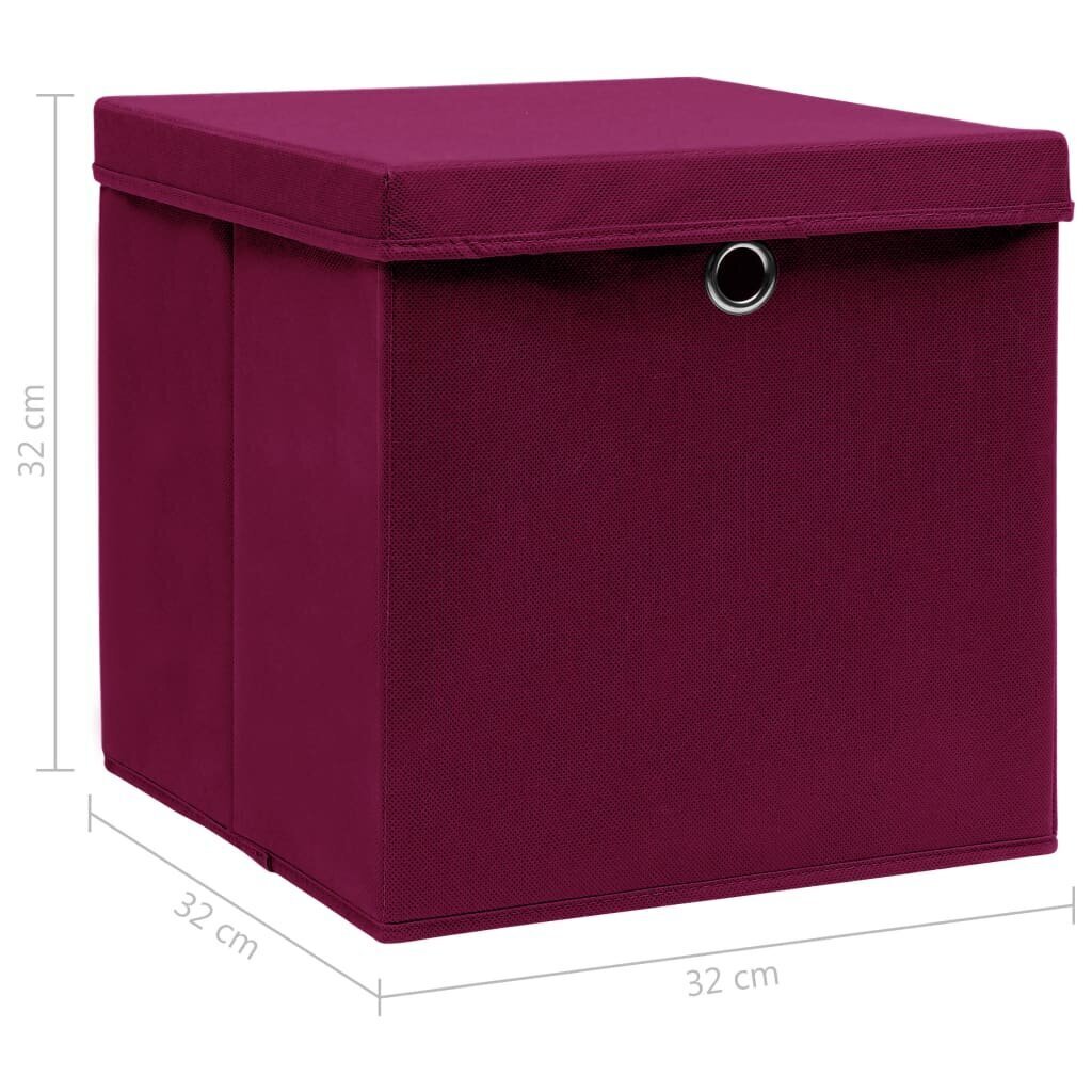 vidaXL uzglabāšanas kastes ar vāku, 10 gab., 32x32x32 cm, sarkanas cena un informācija | Veļas grozi un mantu uzglabāšanas kastes | 220.lv