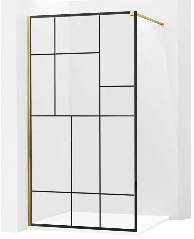 Dušas sieniņa Mexen Kioto, gold/melns raksts 70,80,90,100,110,120x200 cm cena un informācija | Dušas durvis, dušas sienas | 220.lv