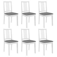 vidaXL virtuves krēsli ar matračiem, 6 gab., balts masīvkoks цена и информация | Стулья для кухни и столовой | 220.lv