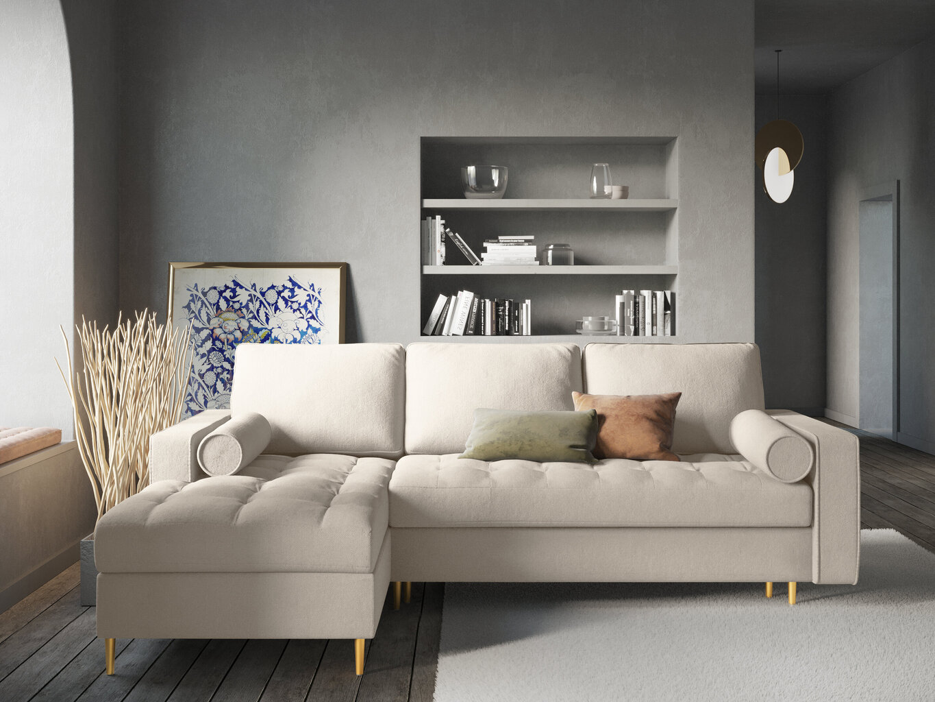 Stūra dīvāns Milo Casa Santo 5S, gaišas smilškrāsas cena un informācija | Stūra dīvāni | 220.lv