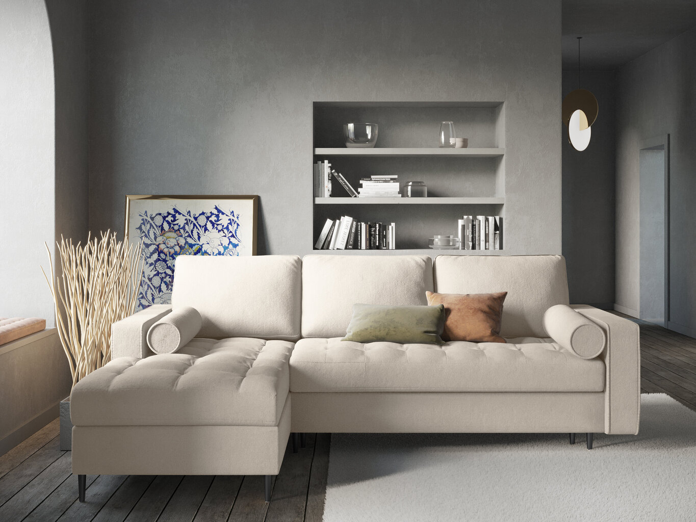 Stūra dīvāns Milo Casa Santo 5S, gaišas smilškrāsas/melns cena un informācija | Stūra dīvāni | 220.lv