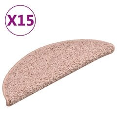 vidaXL kāpņu paklāji, 15 gab., 56x17x3 cm, gaiši rozā cena un informācija | Paklāji | 220.lv