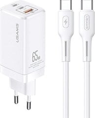 USAMS MTXLOGTC02 сетевое зарядное устройство USB / 2 x USB-C / 65W / 5A / Quick Charge 3.0 белое цена и информация | Зарядные устройства для телефонов | 220.lv