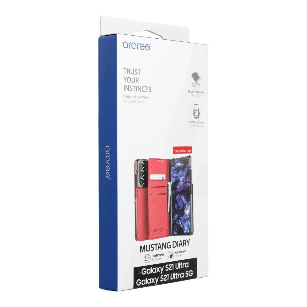 Vāciņš ARAREE Mustang Diary book, Samsung Galaxy S21 Ultra, mandarīna sarkanais cena un informācija | Telefonu vāciņi, maciņi | 220.lv