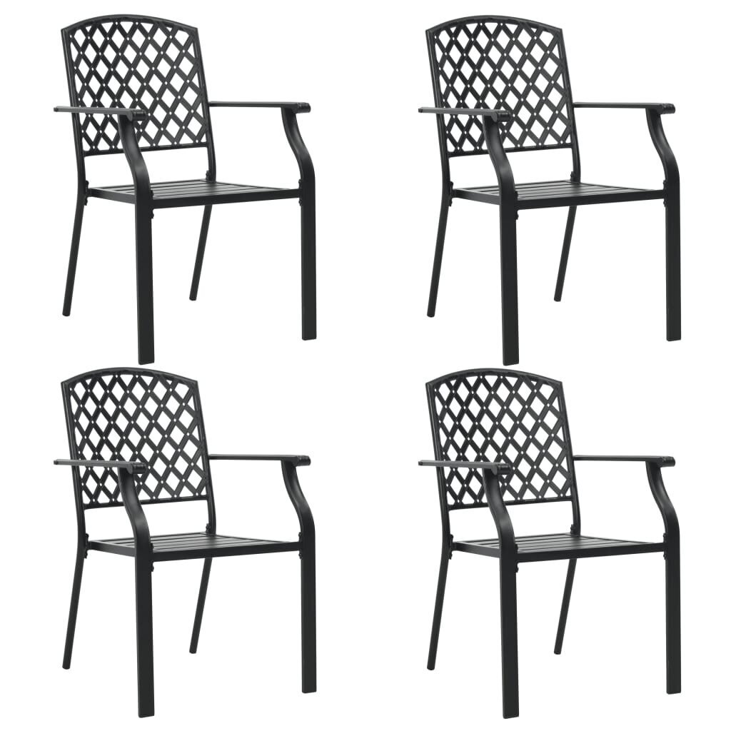 vidaXL āra krēsli, 4 gab., melni, sieta dizains, tērauds цена и информация | Dārza krēsli | 220.lv