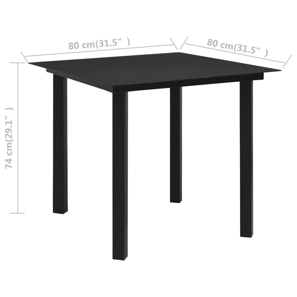 vidaXL dārza galds, melns, 80x80x74 cm, tērauds un stikls cena un informācija | Dārza galdi | 220.lv