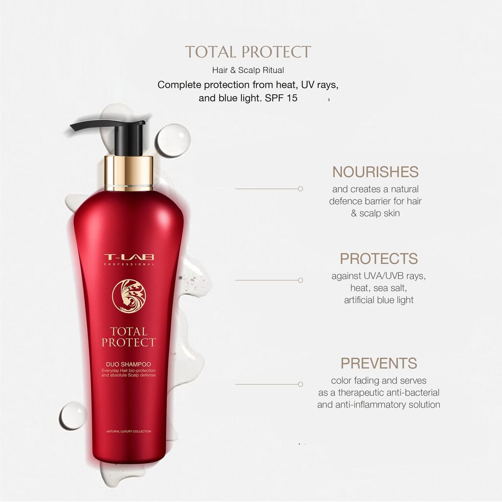 Fluīds krāsotiem vai ķīmiski apstrādātiem matiem T-LAB Professional Total Protect Hair and Scalp Fluid, 150 ml cena un informācija | Matu uzlabošanai | 220.lv