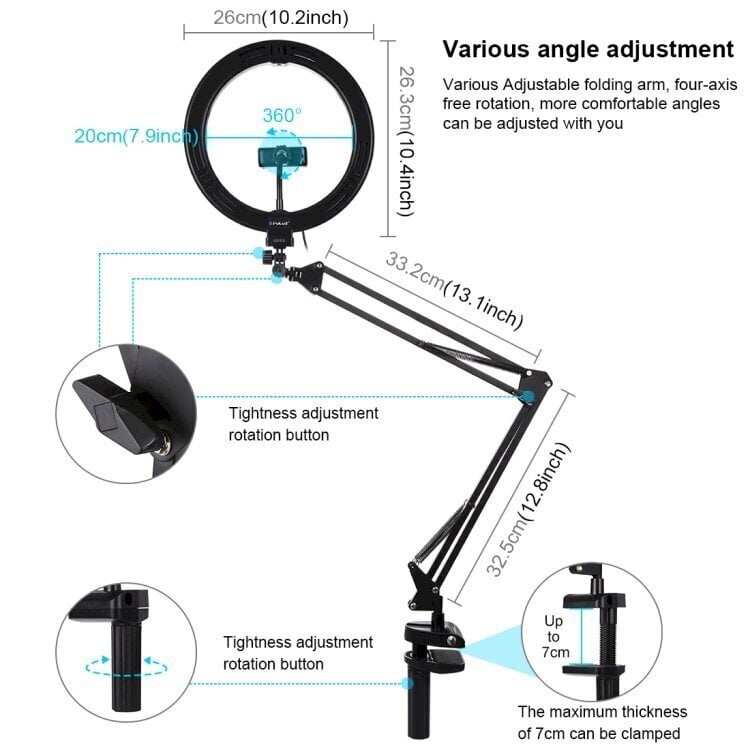 Puluz universālā lampa emuāriem un straumēšanai + galda statīvs cena un informācija | Selfie Sticks | 220.lv