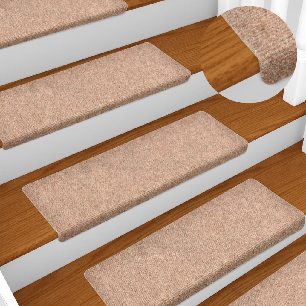 vidaXL kāpņu paklāji, 15 gab., adatu perforēti, 65x25 cm, brūni cena un informācija | Paklāji | 220.lv