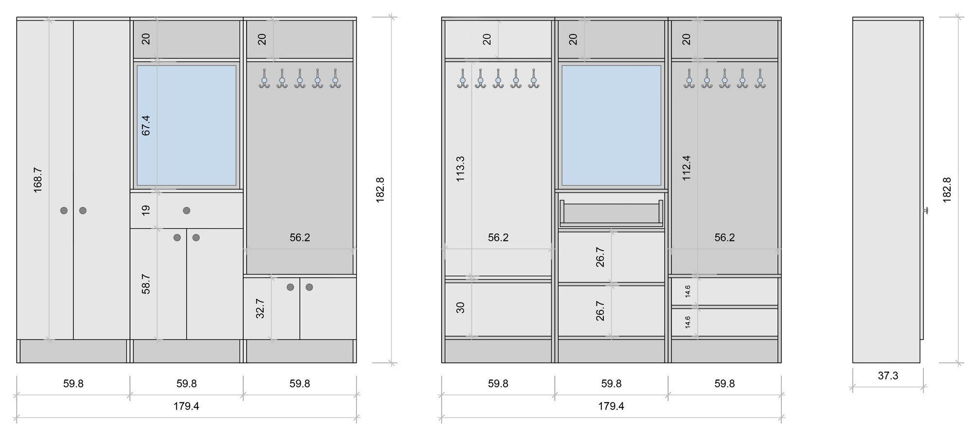 Priekšnama komplekts ar spoguli Kalune Design 893(I), 179,4 cm, balts cena un informācija | Priekšnama iekārtas | 220.lv